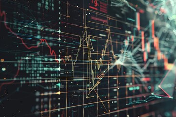 Leinwandbilder - computer screen with lot of daton it, geometric pattern representing the mathematical formulas used in stock market analysis