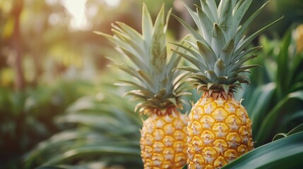 Close-up two pineapple fruits in pineapple farming