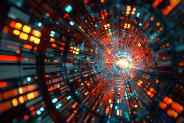 Aufkleber - circular image of bright light, kaleidoscope of numbers and charts representing market data