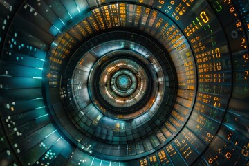 Aufkleber - circular image of bright light, kaleidoscope of numbers and charts representing market data