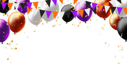 Wall Mural - Halloween balloons, paper flag garland and gold confetti decoration party