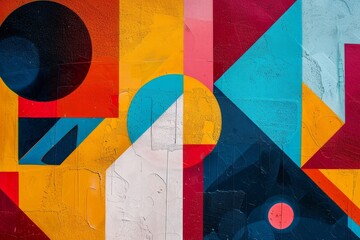 Aufkleber - colorful geometric background with red triangle and yellow triangle, minimalist composition with geometric shapes in harmony