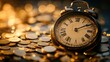 © Theeranan - Clock with scattered coins, representing the idea that time is a valuable currency.