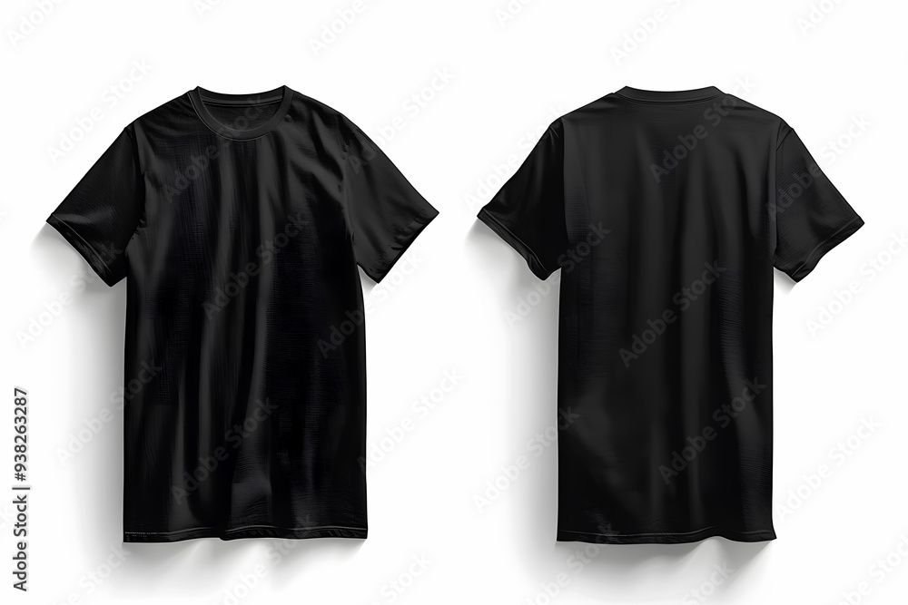 Blank T Shirt Black Color Template Front and Back View on White ...