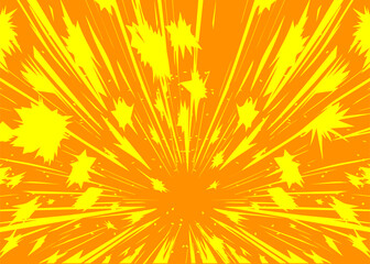 Wall Mural - Explosion of yellow color on an orange burning background.