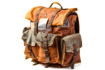 Wall Mural - A backpack with earthy tones on a plain white background