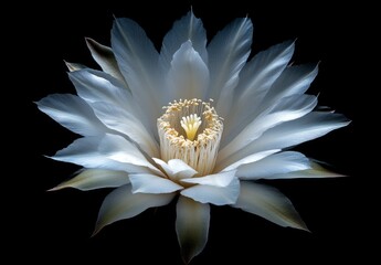 Wall Mural - beautiful White Cactus Flower on black background