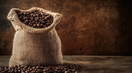 Aromatic Abundance: Burlap Sack Overflowing with Roasted Coffee Beans