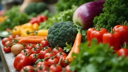 Healthy food selection of green vegetable and fruits organic diet with salad for dieting with tomato and broccoli