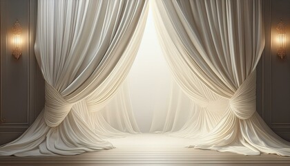 Wall Mural - A 3D illustration of white curtains unveiling a personalized message.