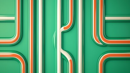 Sticker - Abstract Green, White and Orange Geometric Pattern.