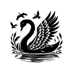 Wall Mural - Swan silhouette, vector black color silhouette 