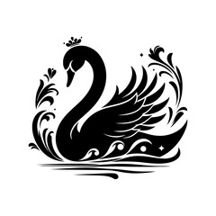 Wall Mural - Swan silhouette, vector black color silhouette 