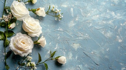 Wall Mural - Featuring white floral and ornamental designs on blue and white stucco wallpaper