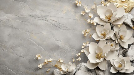 Wall Mural - A stucco relief representing Magnolia Blossoms with waxy leaves and ivory petals