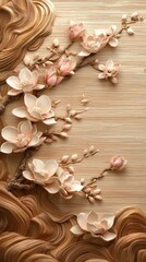 Wall Mural - On top of gorgeous magnolia blossoms, the stucco relief depicts ivory leaves and waxy wax.