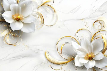 Wall Mural - White stucco surrounds the golden leaves and buds of a bird of paradise flower.