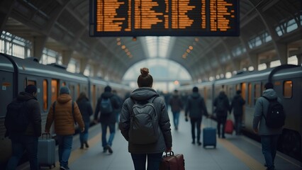 traveler with a backpack  at the train station.