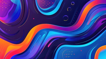 Sticker - A dynamic and vibrant abstract composition with wavy patterns in blues, oranges, and purples.