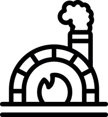 Wall Mural - traditional brick oven burning wood with smoke coming from chimney, simple black and white line art 