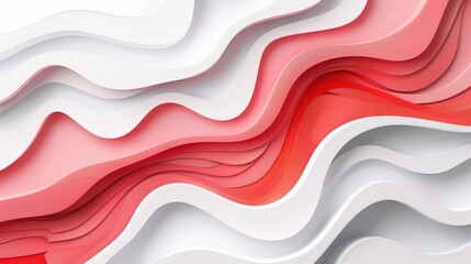 Sticker - A vibrant abstract composition featuring wavy layers of red, pink, white, and gray tones.