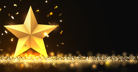 Golden winner star. Concept of victory, achievement, success, rewarding of winner.