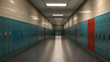 Wall Mural - Photo Realistic as School Hallway and Locker concept as A whimsical school hallway with a locker set against a dreamy background offering ample space for text or graphics symbolizing the daily life an