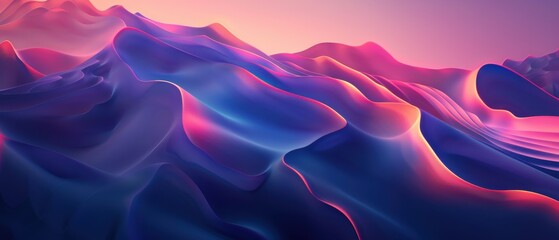 Wall Mural - A colorful abstract landscape with smooth, flowing forms and vibrant hues of pink, purple, and blue.