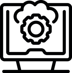 Wall Mural - simple, bold line icon of a computer screen displaying a cogwheel partially inside a cloud, represen