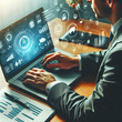 © HaJung - Photo Realistic as Marketing manager analyzing social media metrics on a laptop concept as A marketing manager sitting at a desk analyzing social media metrics on a laptop showcasing data driven decis