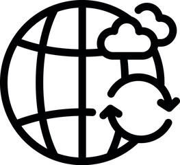 Wall Mural - bold icon of a globe with clouds and arrows symbolizing global cloud computing