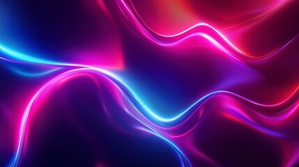 Wall Mural - Abstract background with neon blue and pink waves, dark purple backdrop.