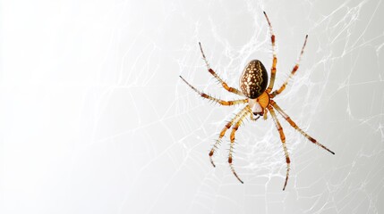 Intricate Cobweb with Spider in Center on Clean White Background
