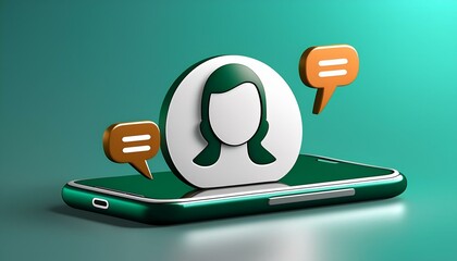 3D dialogue bubbles on cellphone with notification. Puffed-up design. Remark 3d or person respond symbol prompt chat text push on networking platform. 3d dialogue symbol with shade depiction.