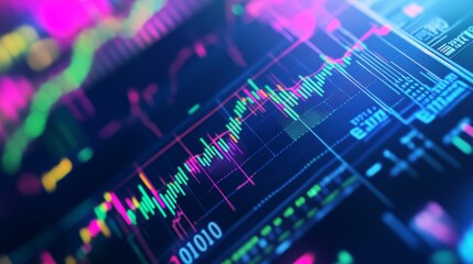Aufkleber - Close-up of a financial graph with fluctuating stock market trends and colorful line charts on a digital screen