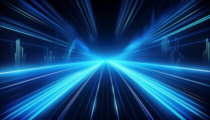 A futuristic illustration of blue speed lines on a neon abstract background.