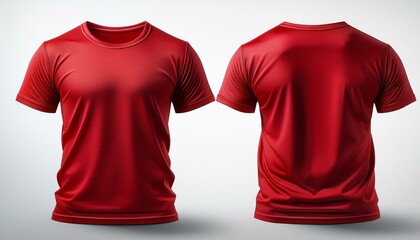 A red t-shirt photographed from both sides on a plain white background.