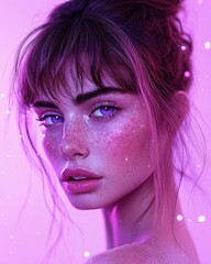 A beautiful Middle Eastern girl with an artistic portrait in neon lighting