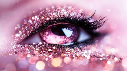 Wall Mural -   A person's close-up eye, adorned with glitter on both sides, creates an alluring and striking appearance