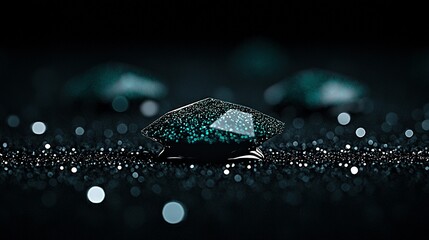 an umbrella shot on black with numerous small white and blue dots