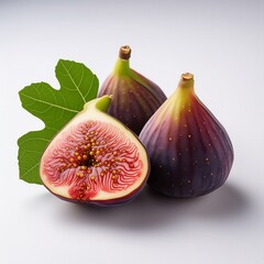 Wall Mural - Juicy ripe figs with foliage on a blank backdrop.