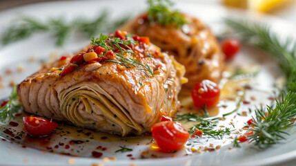 Wall Mural - Artichoke and Sun-Dried Tomato Stuffed Salmon	
