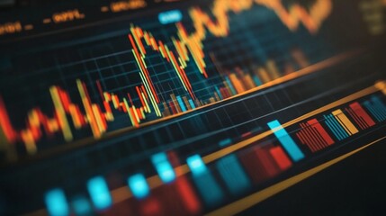 Poster - Close-up of a stock market analysis chart with a mix of bar graphs and line graphs highlighting key data