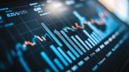 Poster - Close-up of a stock market analysis chart with a mix of bar graphs and line graphs highlighting key data