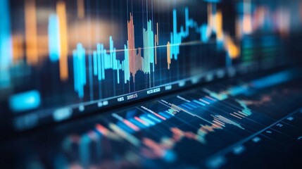 Poster - Close-up of a stock market analysis chart with a mix of bar graphs and line graphs highlighting key data