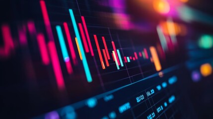 Poster - Close-up of a stock market analysis chart with a mix of bar graphs and line graphs highlighting key data