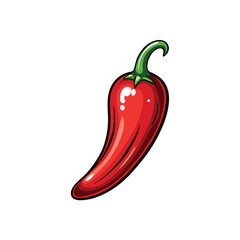 A cartoon illustration of a single red chili pepper with a green stem.