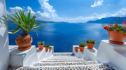 Photographic view of traditional Cycladic Santorini houses.