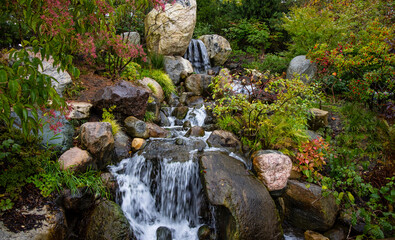 Sticker - Water falls at Frederik Meijer's garden in Grand Rapids, Michigan