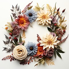 Poster - floral wreath, dry and fresh flowers,